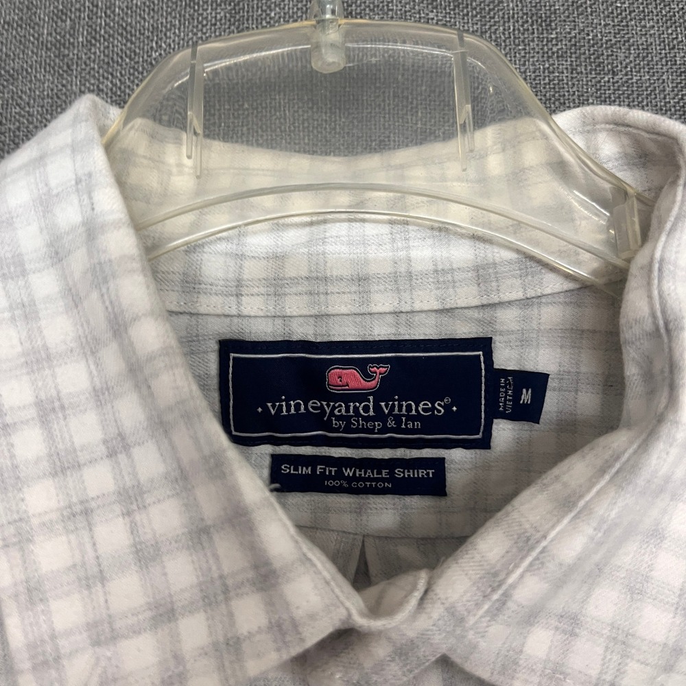 Vineyard Vines Slim Fit Whale Shirt Mens Medium White Grey Plaid Button Down